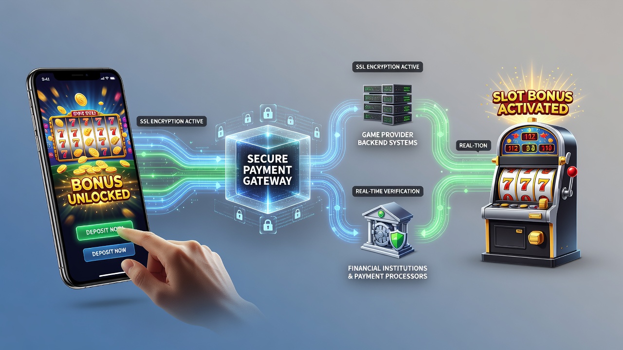 Illustration of encrypted token exchange between game providers and mobile devices for bonus activation