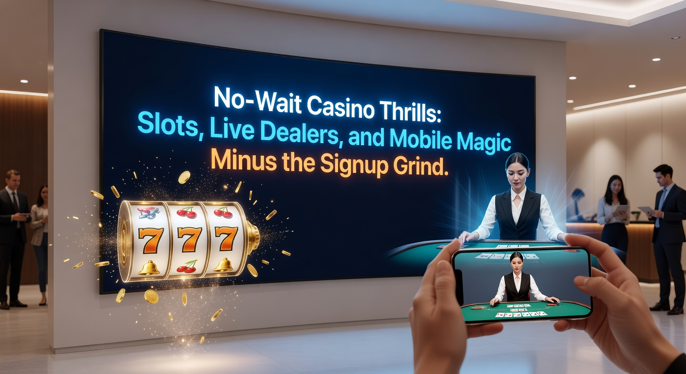 Vibrant slot machine reels spinning with live dealer tables and mobile screens in the background, capturing the essence of seamless casino access