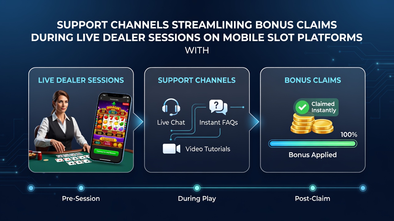 Mobile screen showing live dealer session with integrated support chat for bonus claims